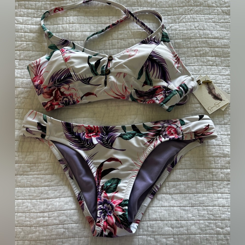 Jessica Simpson Floral Bikini Set - White and Purple